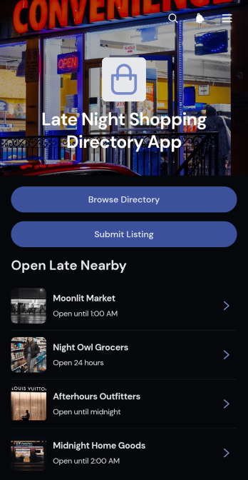 Late Night Shopping Directory App Template