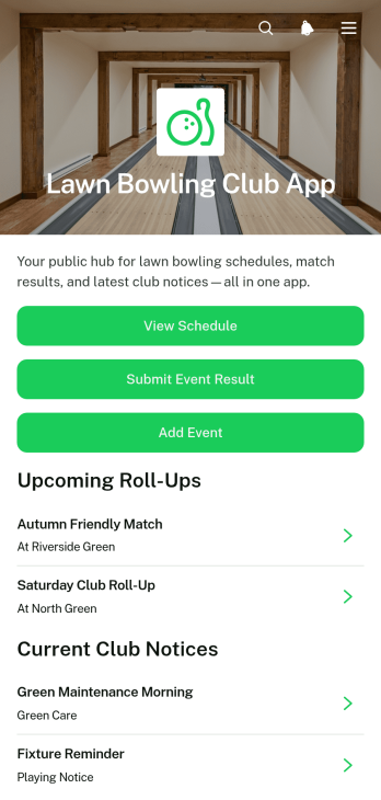 Lawn Bowling Club App Template