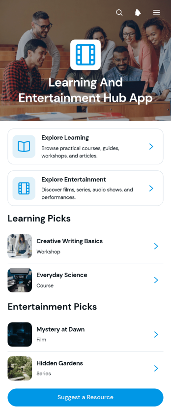 Learning And Entertainment Hub App Template