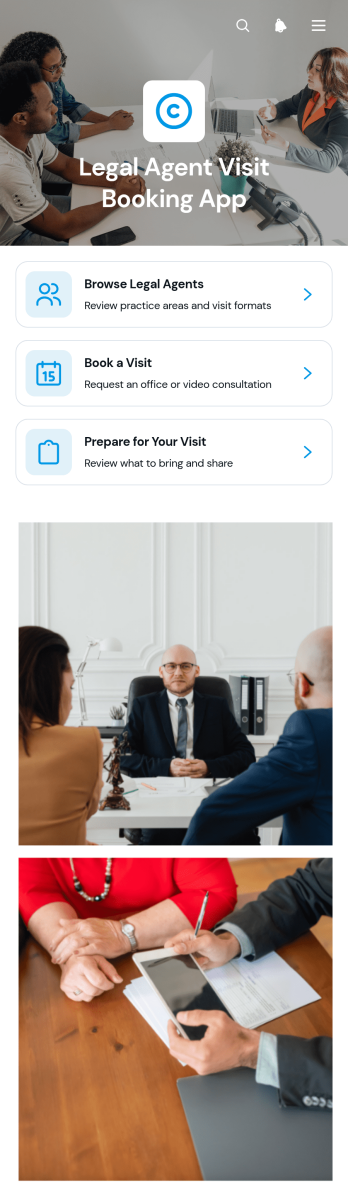 Legal Agent Visit Booking App Template