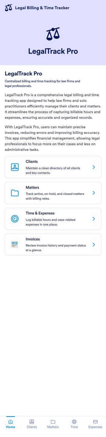 Legal Billing & Time Tracker App Template