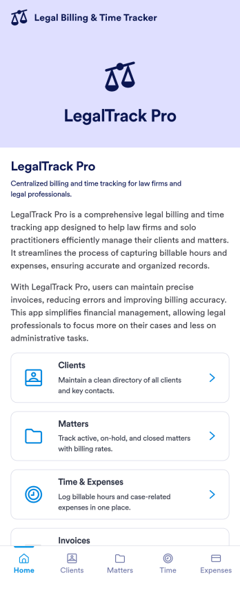 Legal Billing & Time Tracker App Template