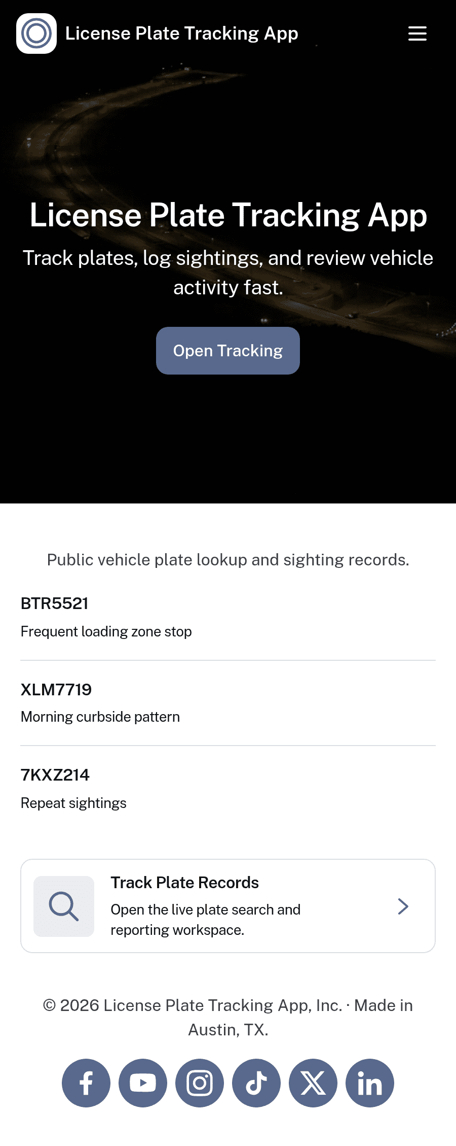 License Plate Tracking App Template | Jotform