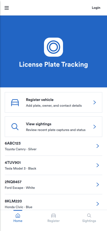 License Plate Tracking App Template