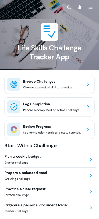 Life Skills Challenge Tracker App Template