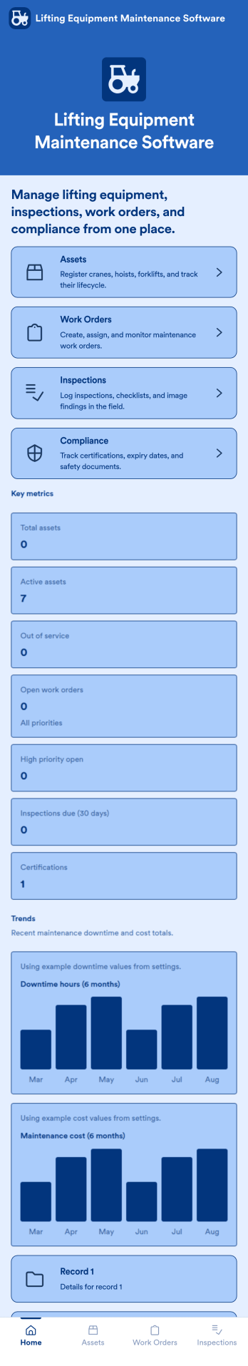 Lifting Equipment Maintenance Software App Template