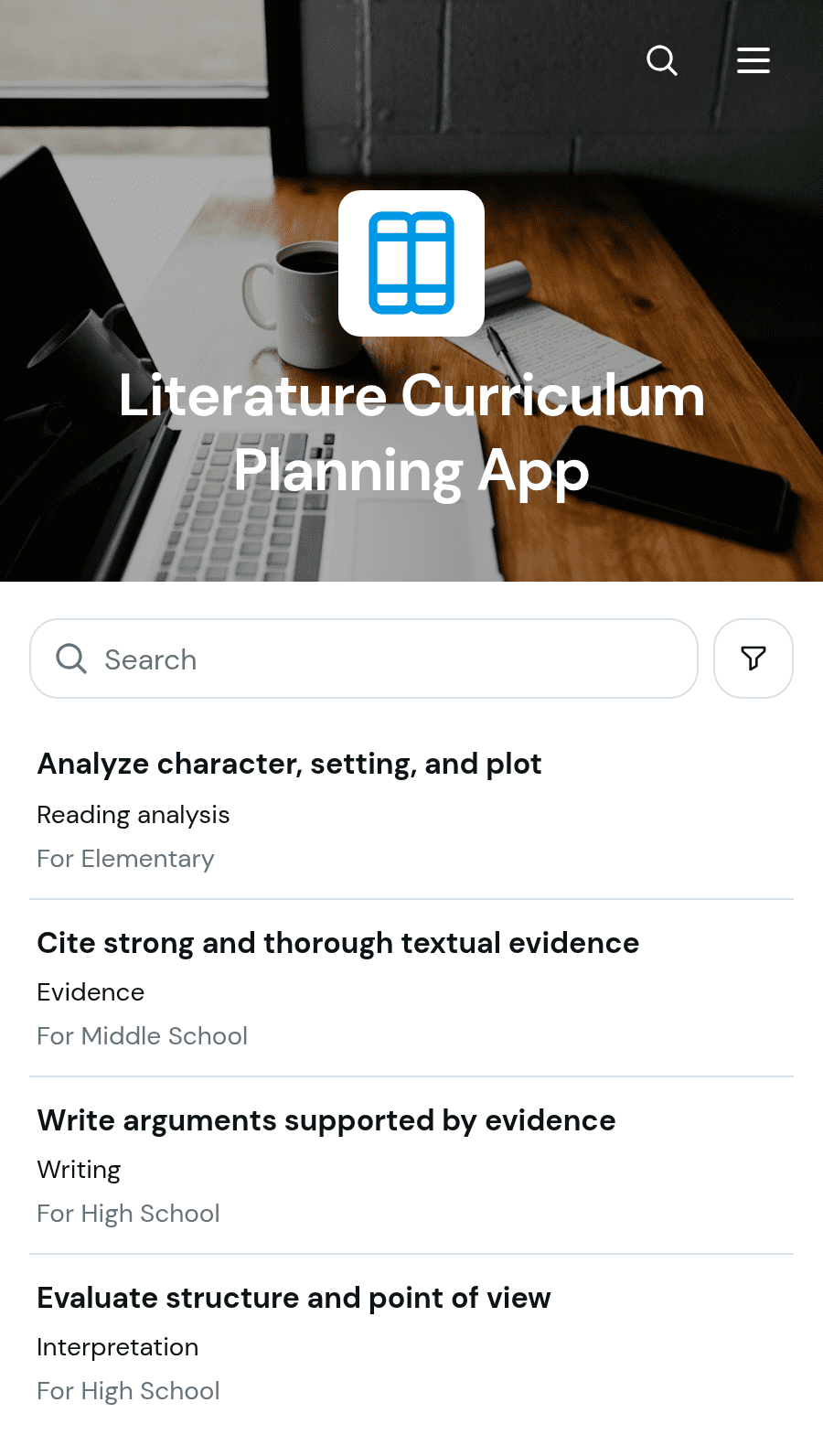 Literature Curriculum Planning App Template | Jotform