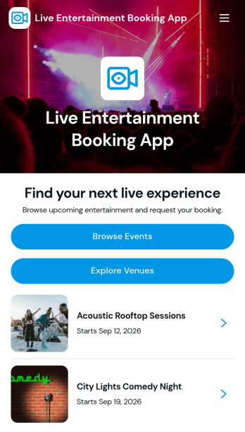 Live Entertainment Booking App Template