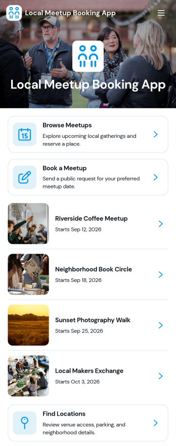 Local Meetup Booking App Template