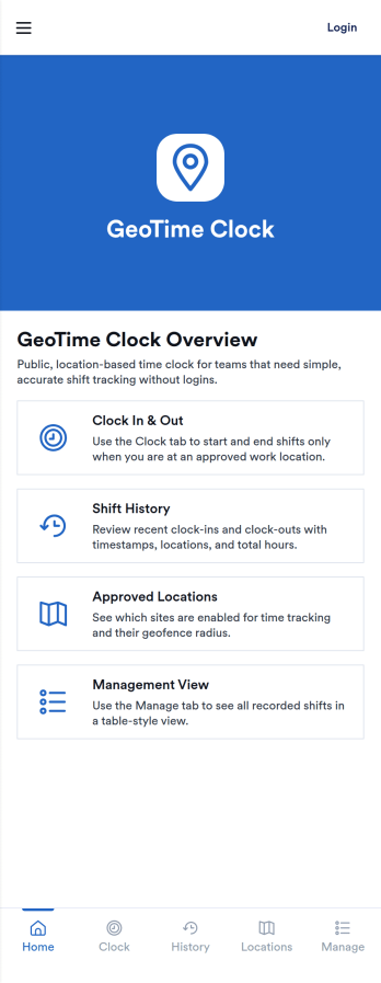 Location Based Time Clock App Template