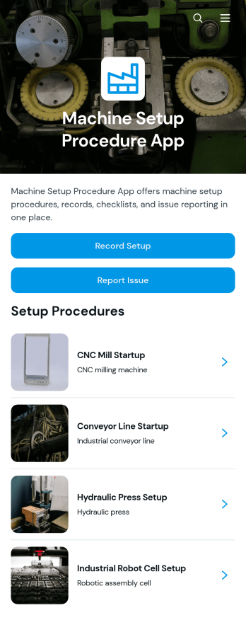Machine Setup Procedure App Template
