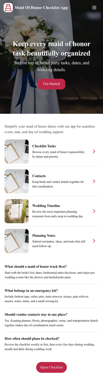 Maid of Honor Checklist App Template
