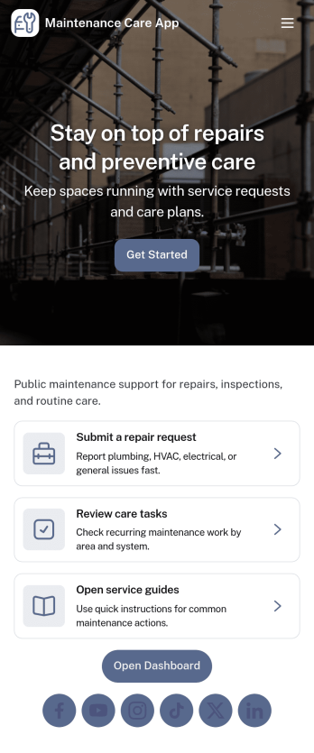 Maintenance Care App Template