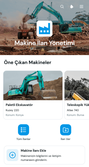 Makine İlanı Yönetim Uygulama Șablonu