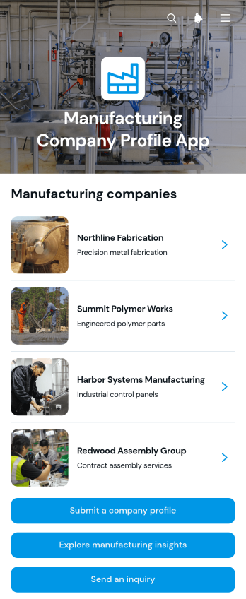 Manufacturing Company Profile App Template