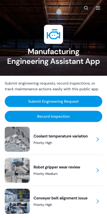 Manufacturing Engineering Assistant App Template