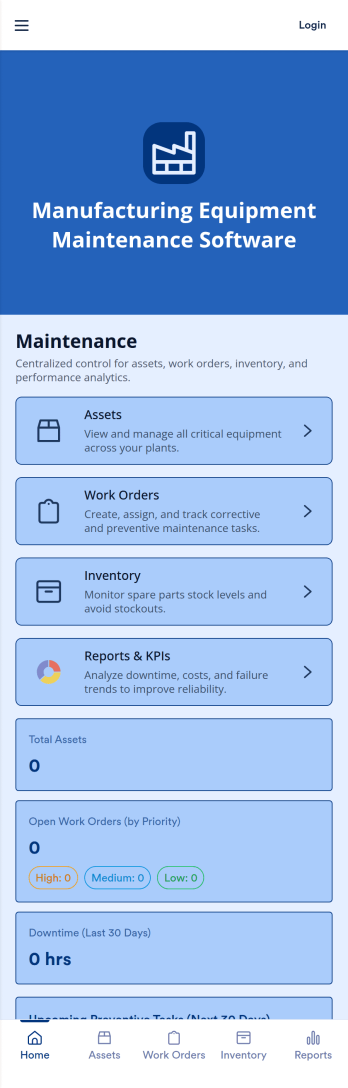 Manufacturing Equipment Maintenance Software App Template