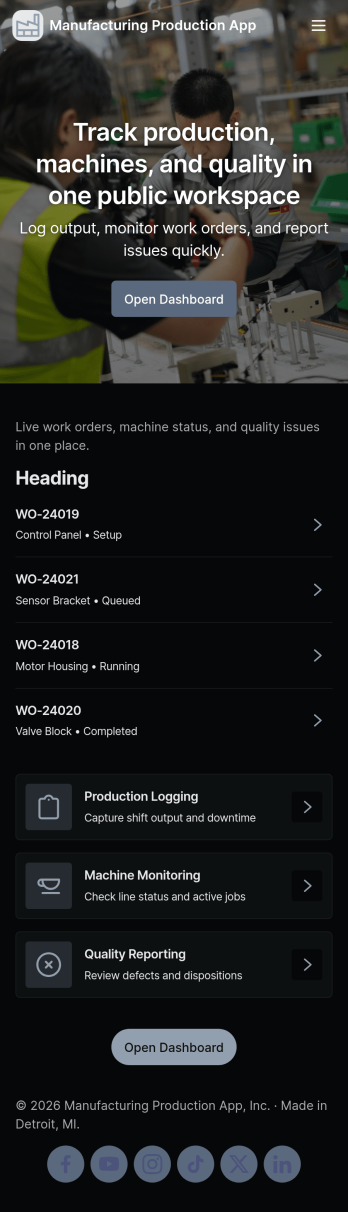 Manufacturing Production App Template