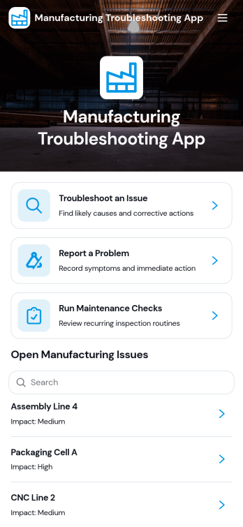 Manufacturing Troubleshooting App Template