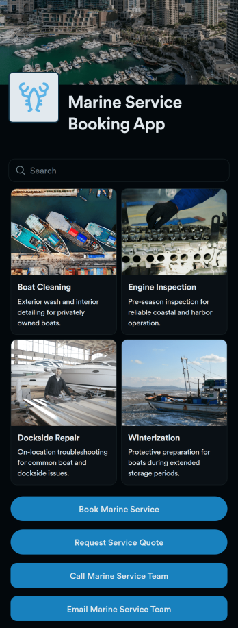 Marine Service Booking App Template