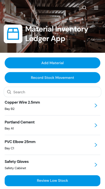 Material Inventory Ledger App Template