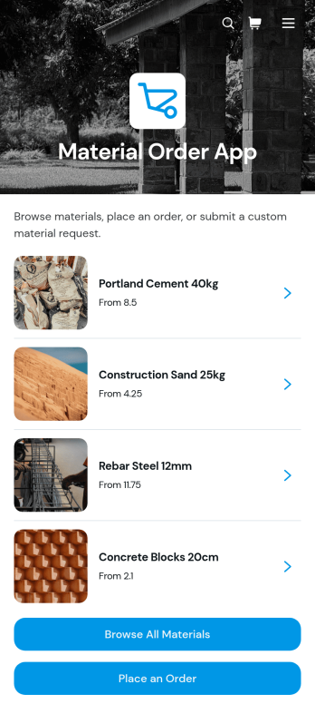 Material Order App Template