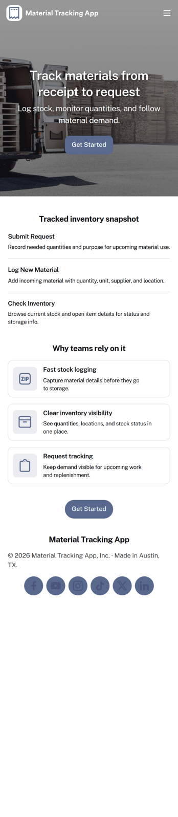Material Tracking App Template