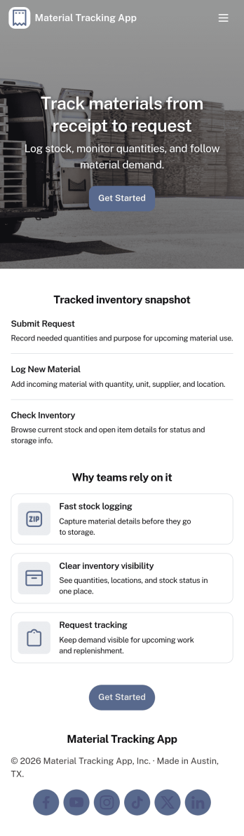 Material Tracking App Template