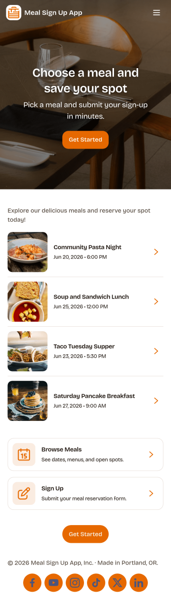 Meal Sign Up App Template