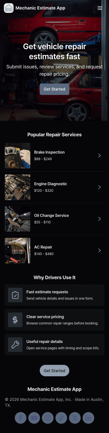 Mechanic Estimate App Template