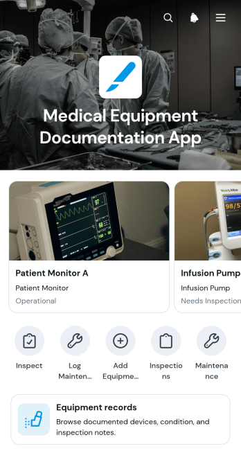 Medical Equipment Documentation App Template