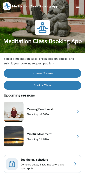 Meditation Class Booking App Template
