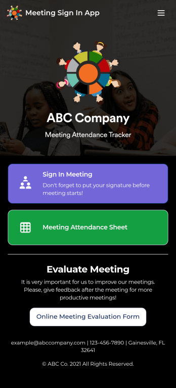 Customizable Meeting Sign In App