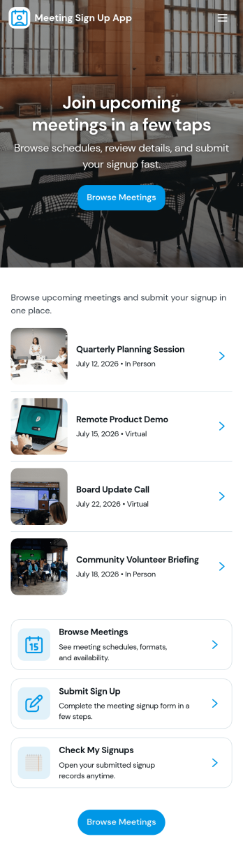 Meeting Sign Up App Template