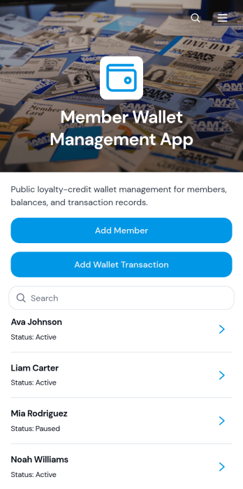 Member Wallet Management App Template