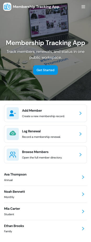 Membership Tracking App Template