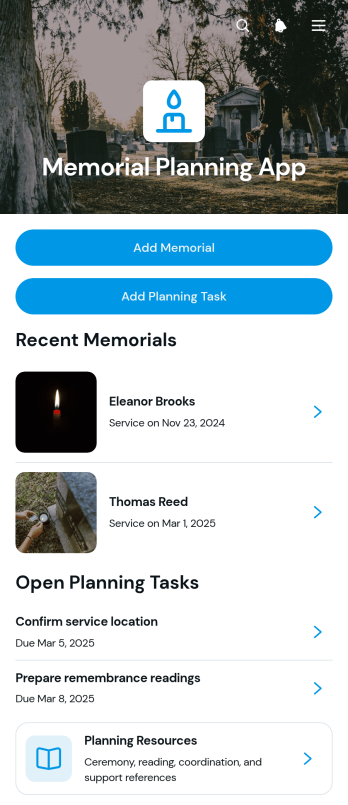 Memorial Planning App Template
