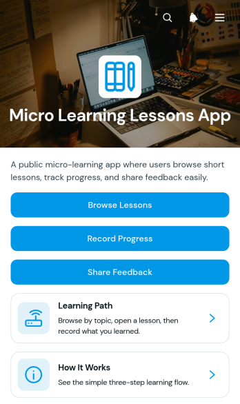 Micro Learning Lessons App Template