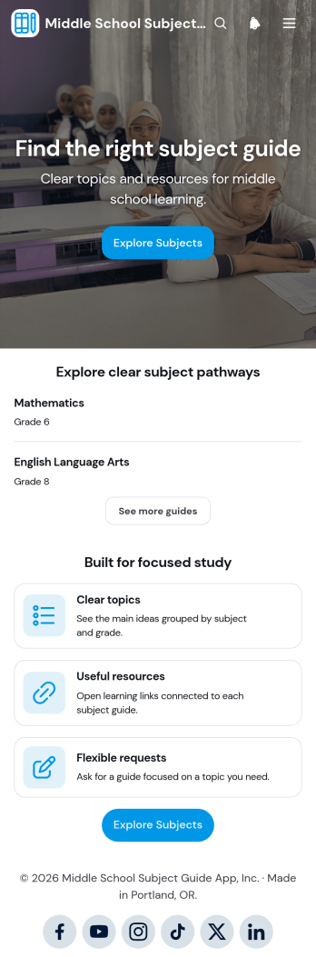 Middle School Subject Guide App Template