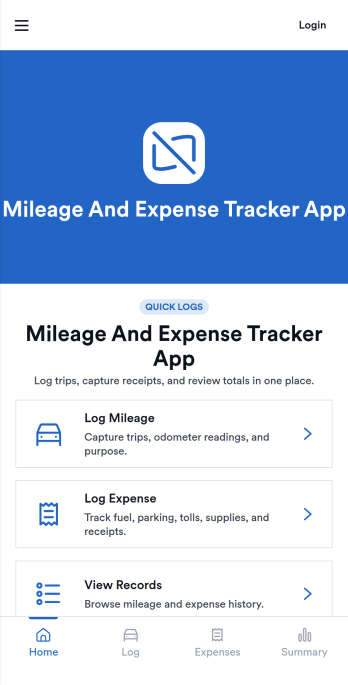 Mileage and Expense Tracker App Template