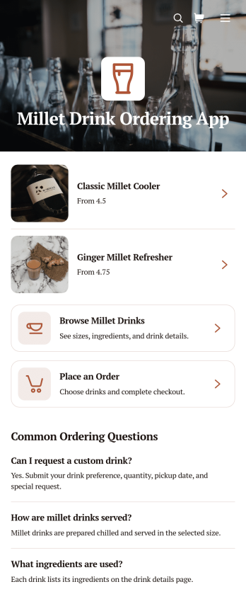 Millet Drink Ordering App Template