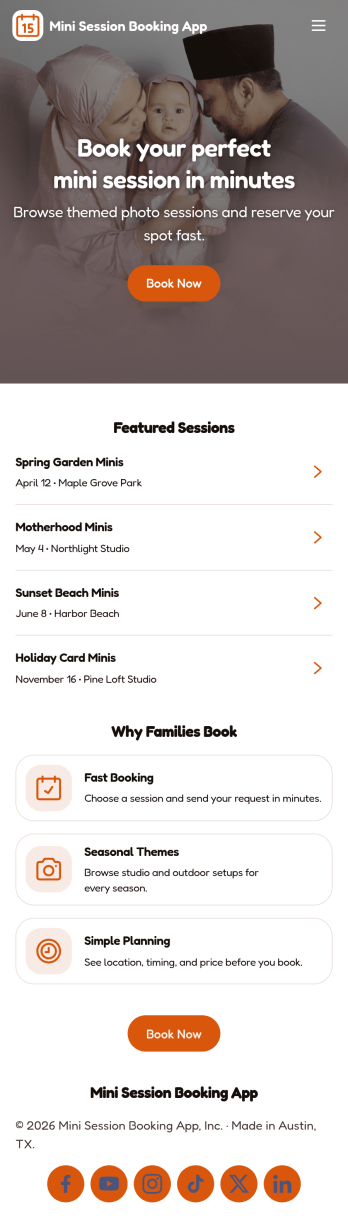 Mini Session Booking App Template
