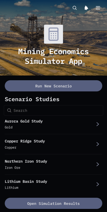 Mining Economics Simulator App Template