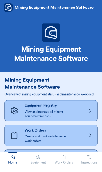 Mining Equipment Maintenance Software App Template