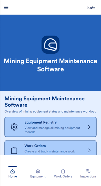 Mining Equipment Maintenance Software App Template