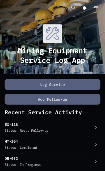 Mining Equipment Service Log App Template