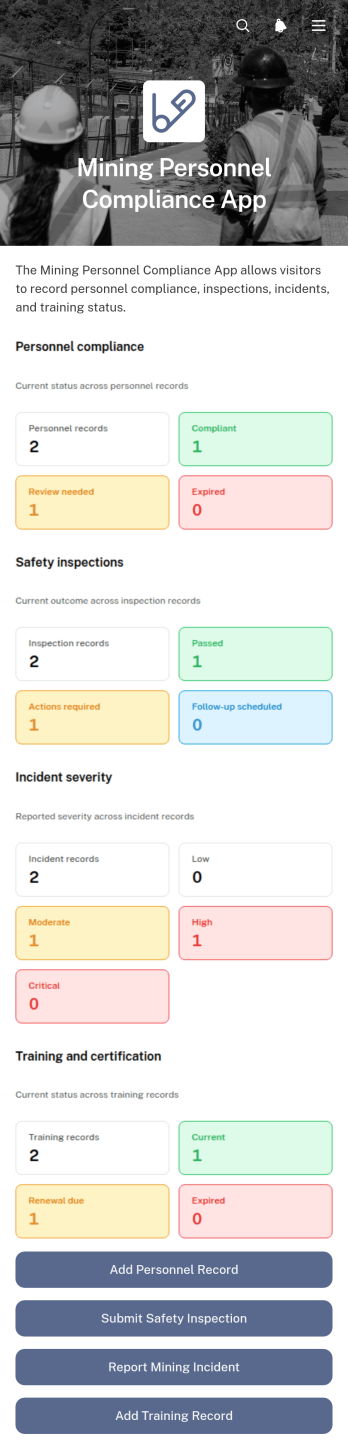 Mining Personnel Compliance App Template
