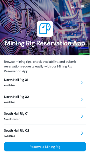 Mining Rig Reservation App Template
