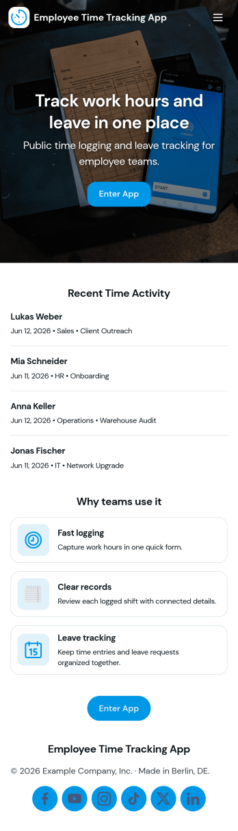 Mitarbeiter Zeiterfassung App Template