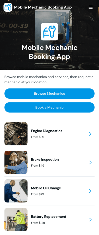 Mobile Mechanic Booking App Template